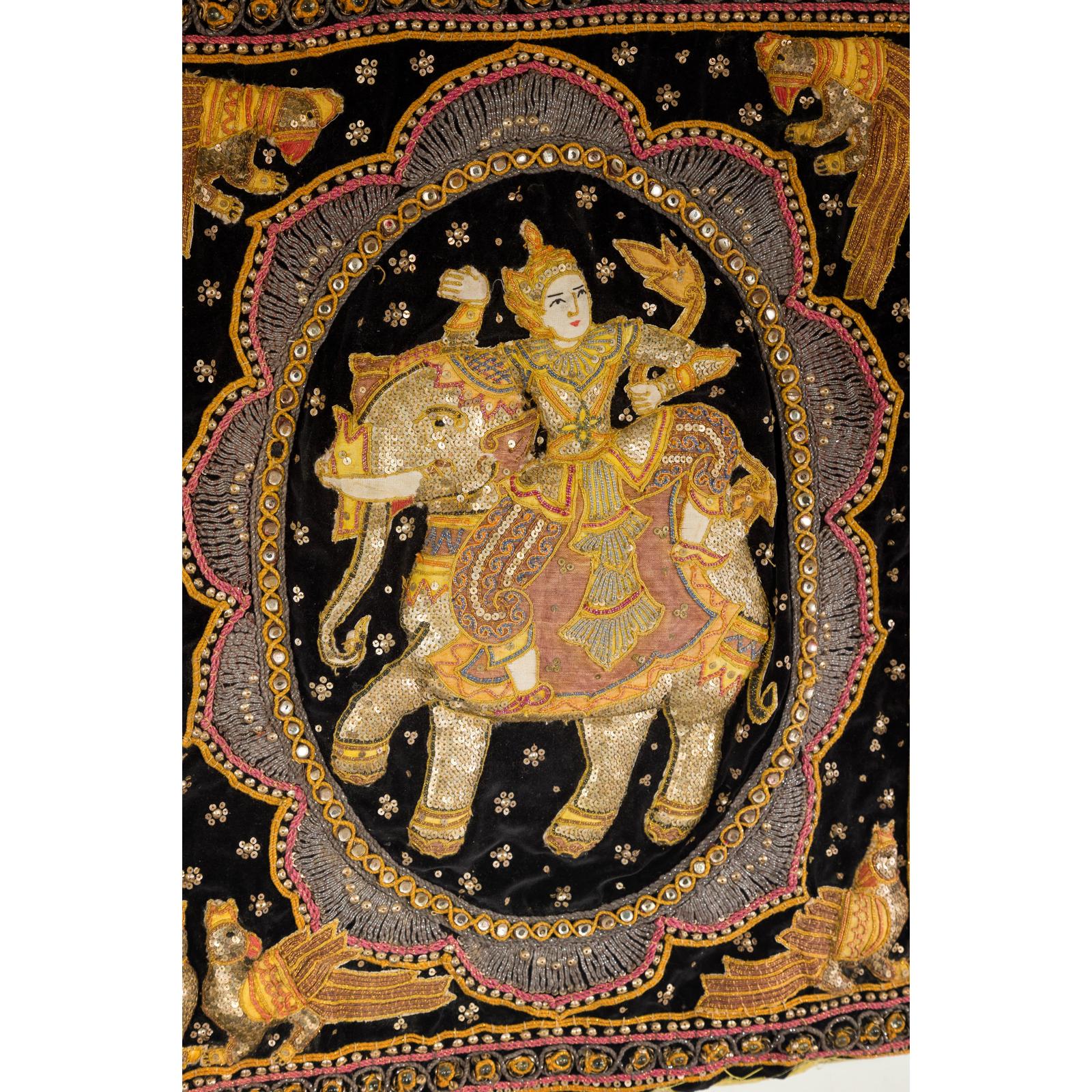 19th Century Kalaga Tapestry with Stones, Sequins and Colorful Thread