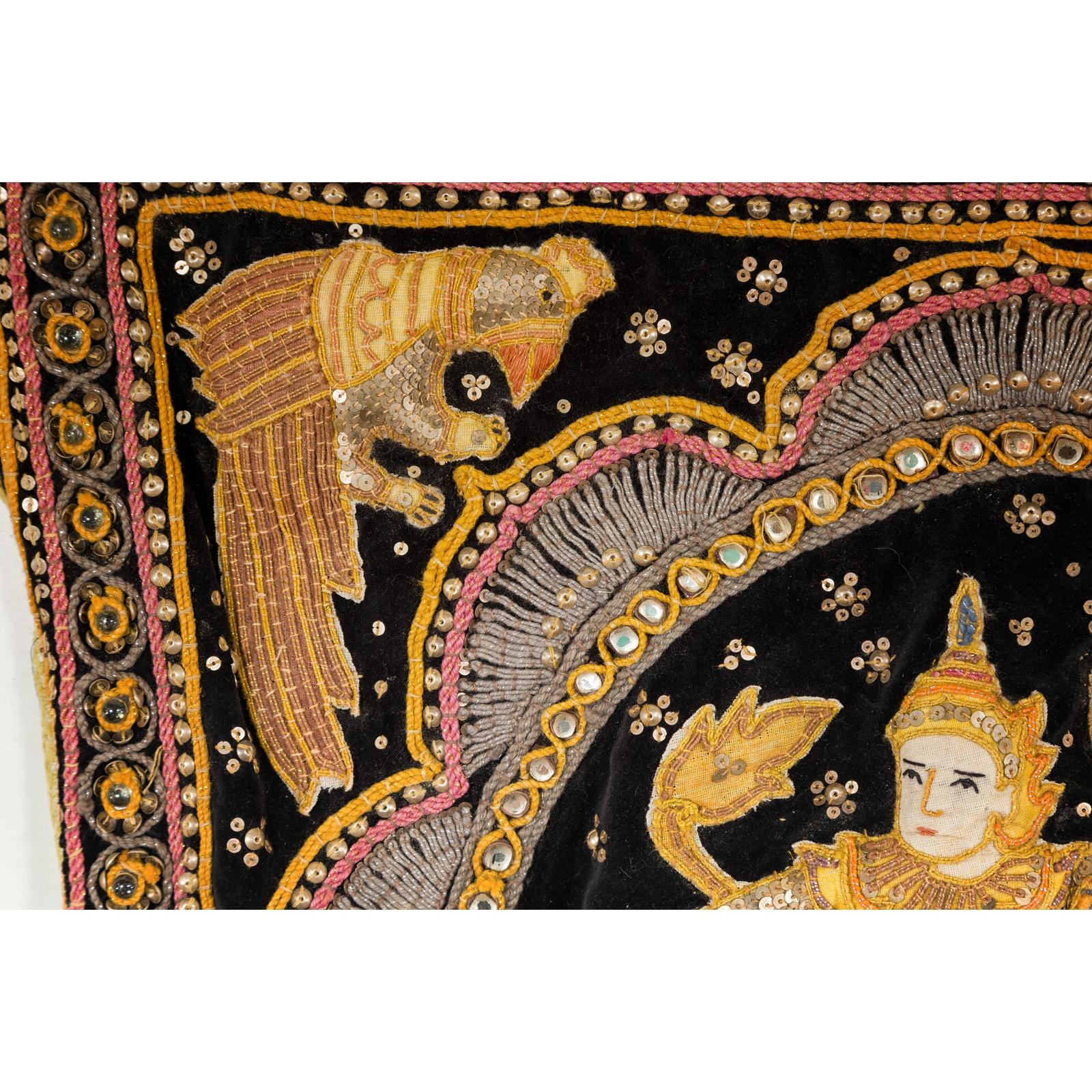 19th Century Kalaga Tapestry with Stones, Sequins and Colorful Thread
