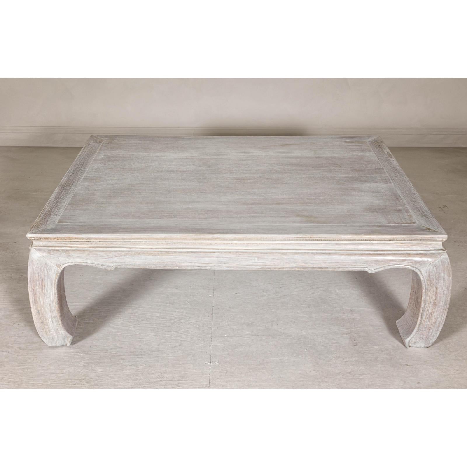 Teak Ming Style Whitewash Coffee Table with Chow Legs