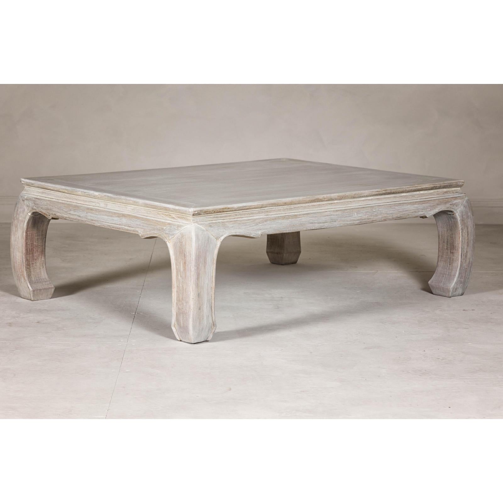Teak Ming Style Whitewash Coffee Table with Chow Legs