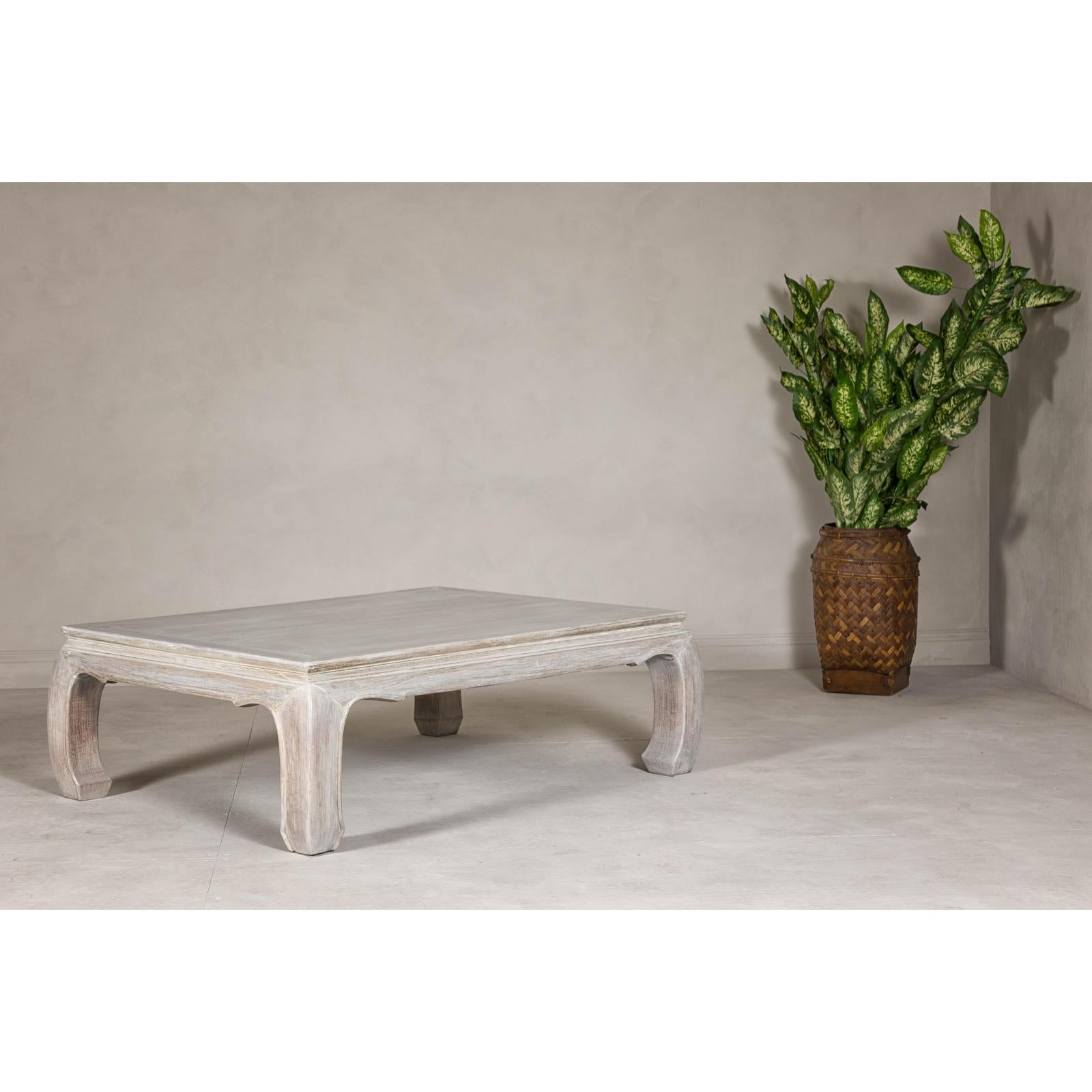 Teak Ming Style Whitewash Coffee Table with Chow Legs