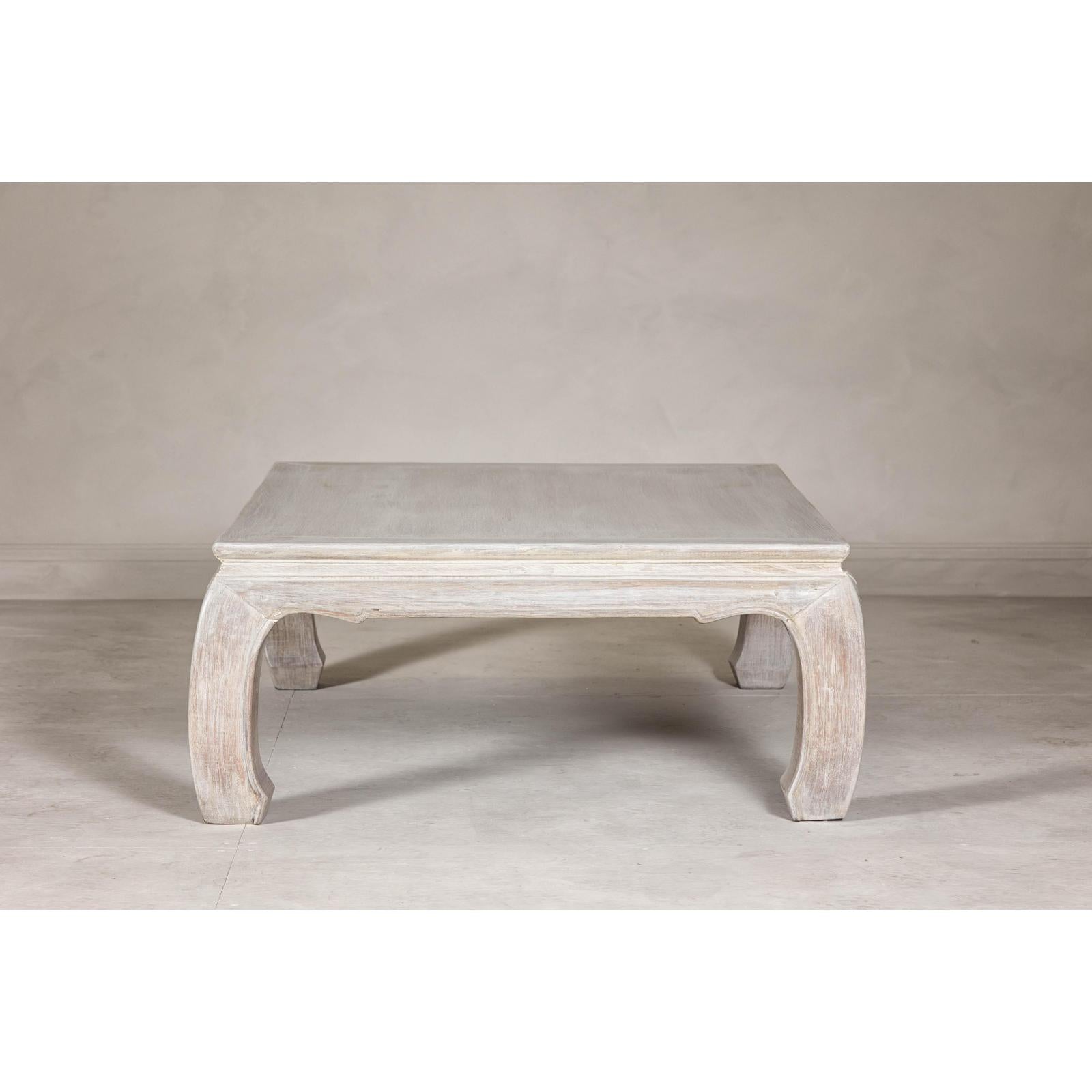 Teak Ming Style Whitewash Coffee Table with Chow Legs