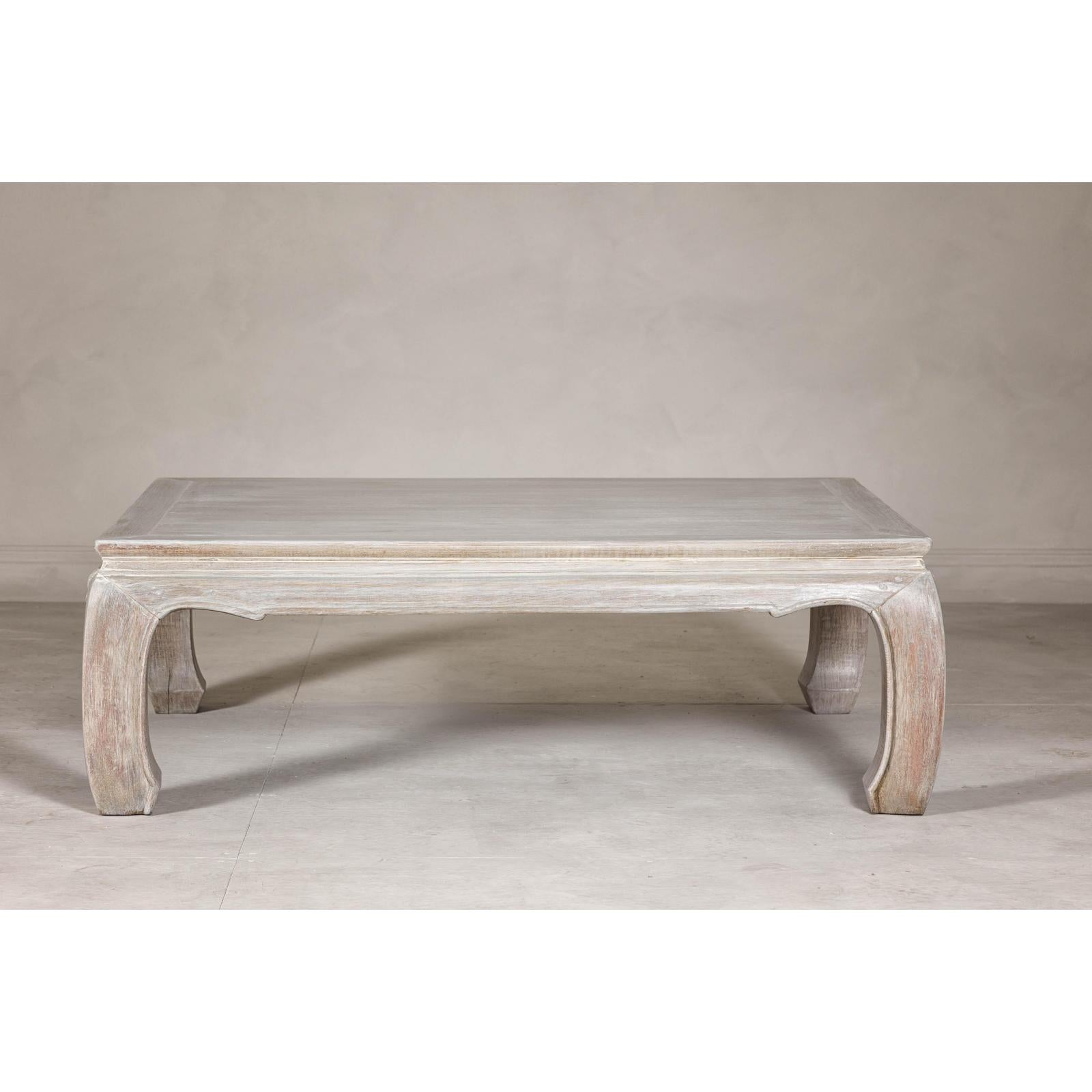 Teak Ming Style Whitewash Coffee Table with Chow Legs