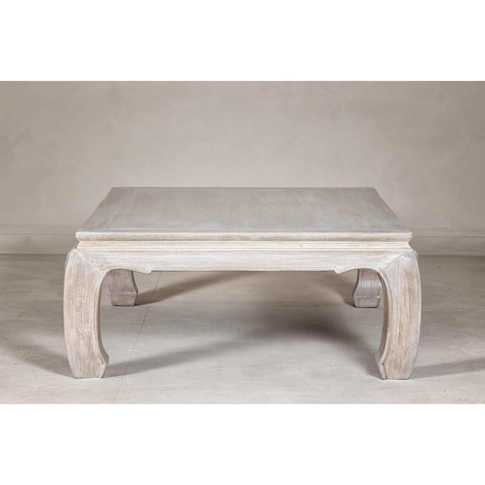 Teak Ming Style Whitewash Coffee Table with Chow Legs