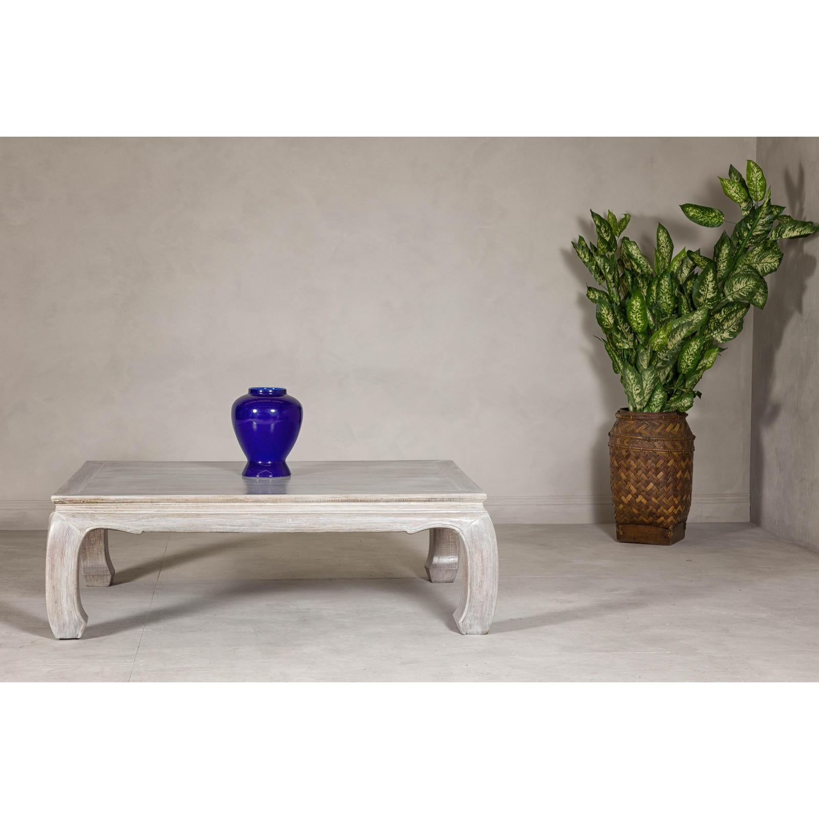 Teak Ming Style Whitewash Coffee Table with Chow Legs