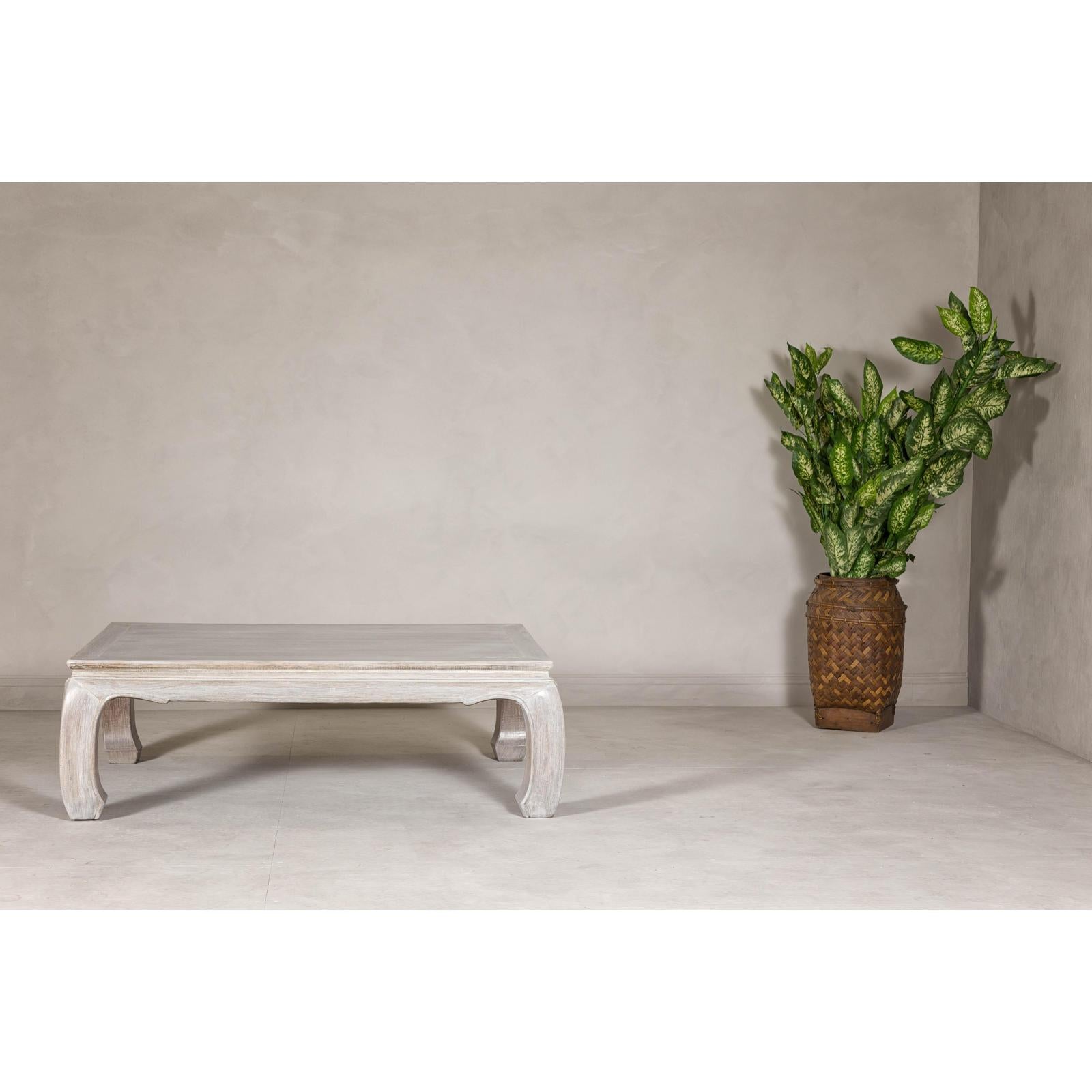 Teak Ming Style Whitewash Coffee Table with Chow Legs