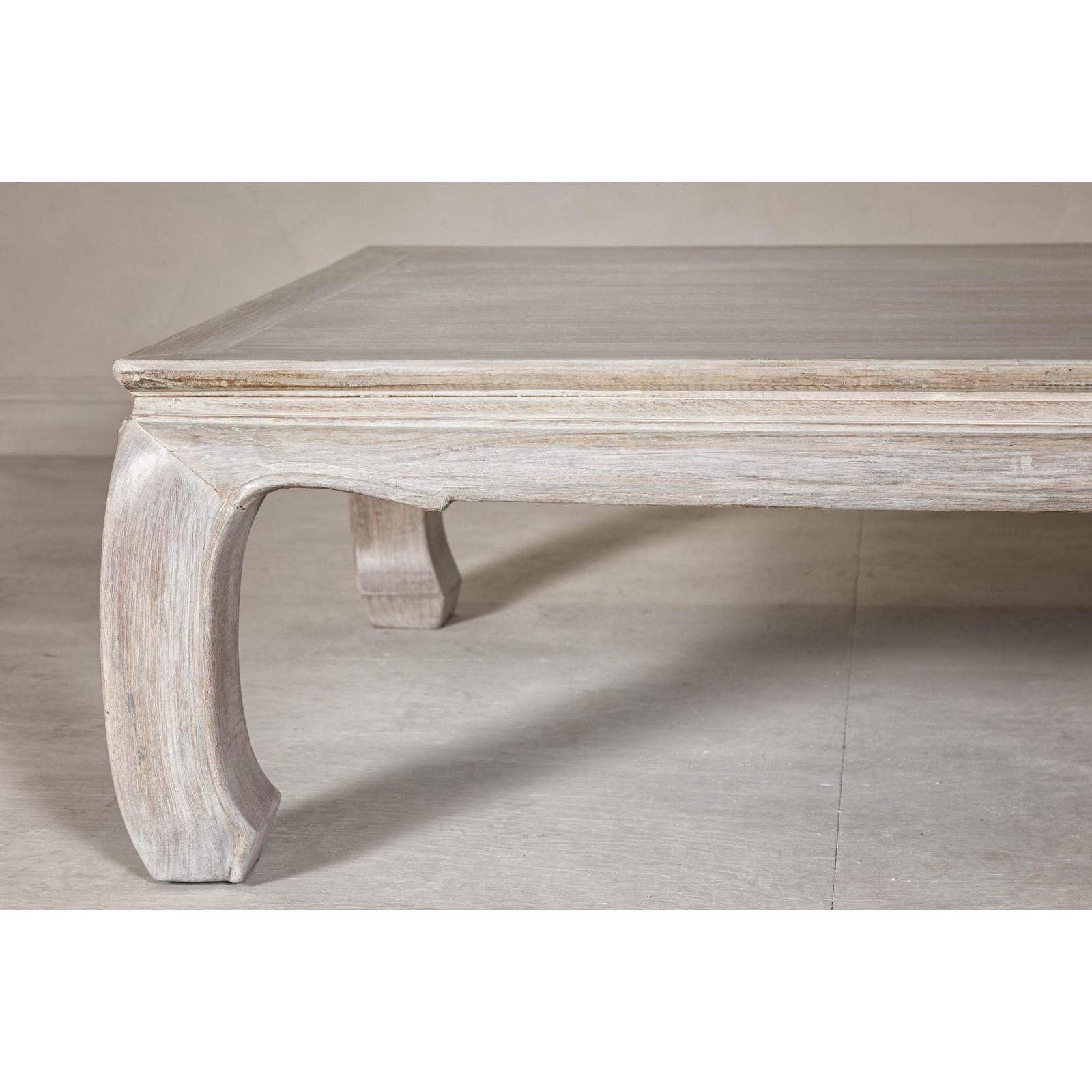 Teak Ming Style Whitewash Coffee Table with Chow Legs