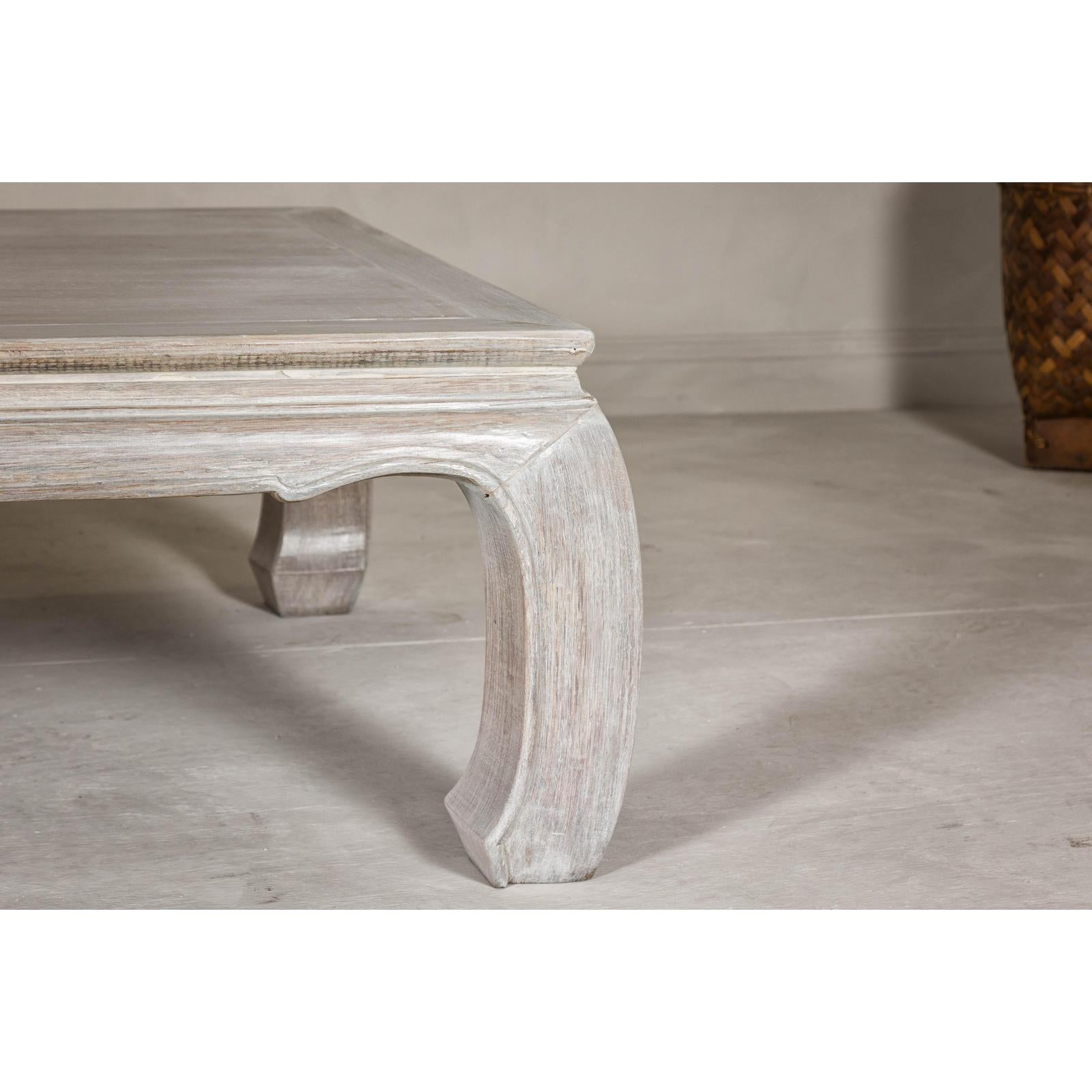 Teak Ming Style Whitewash Coffee Table with Chow Legs