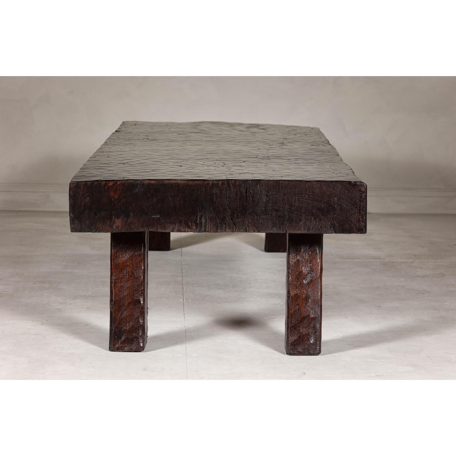 Rustic and Robust Coffee Table with Honeycomb Patterns and Dark Custom Finish