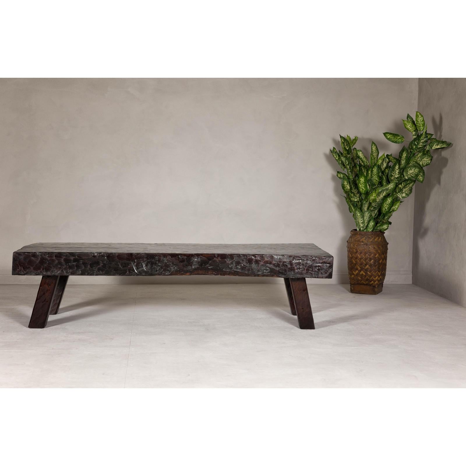 Rustic and Robust Coffee Table with Honeycomb Patterns and Dark Custom Finish