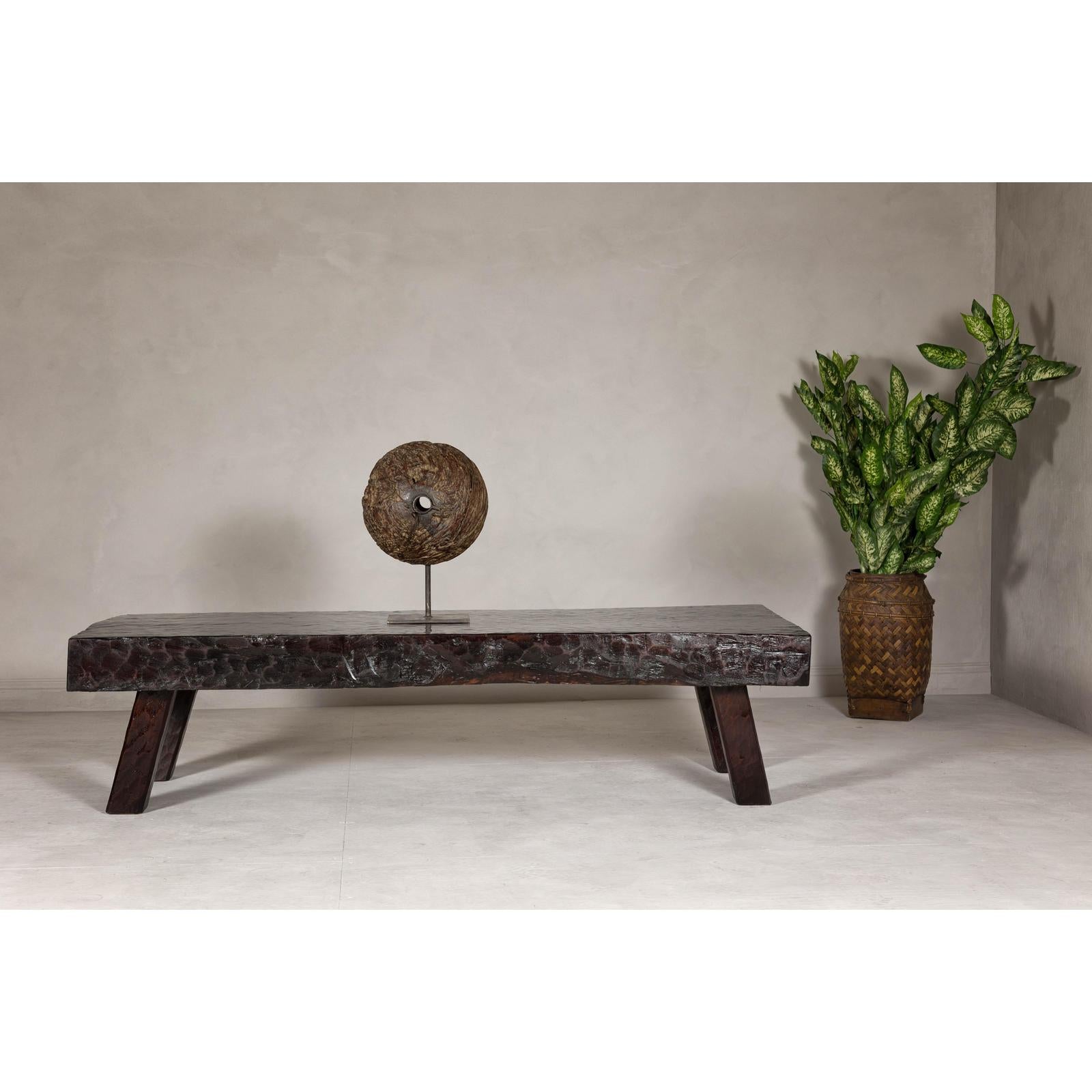 Rustic and Robust Coffee Table with Honeycomb Patterns and Dark Custom Finish