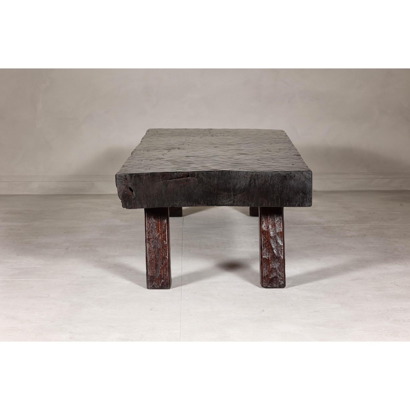 Rustic and Robust Coffee Table with Honeycomb Patterns and Dark Custom Finish