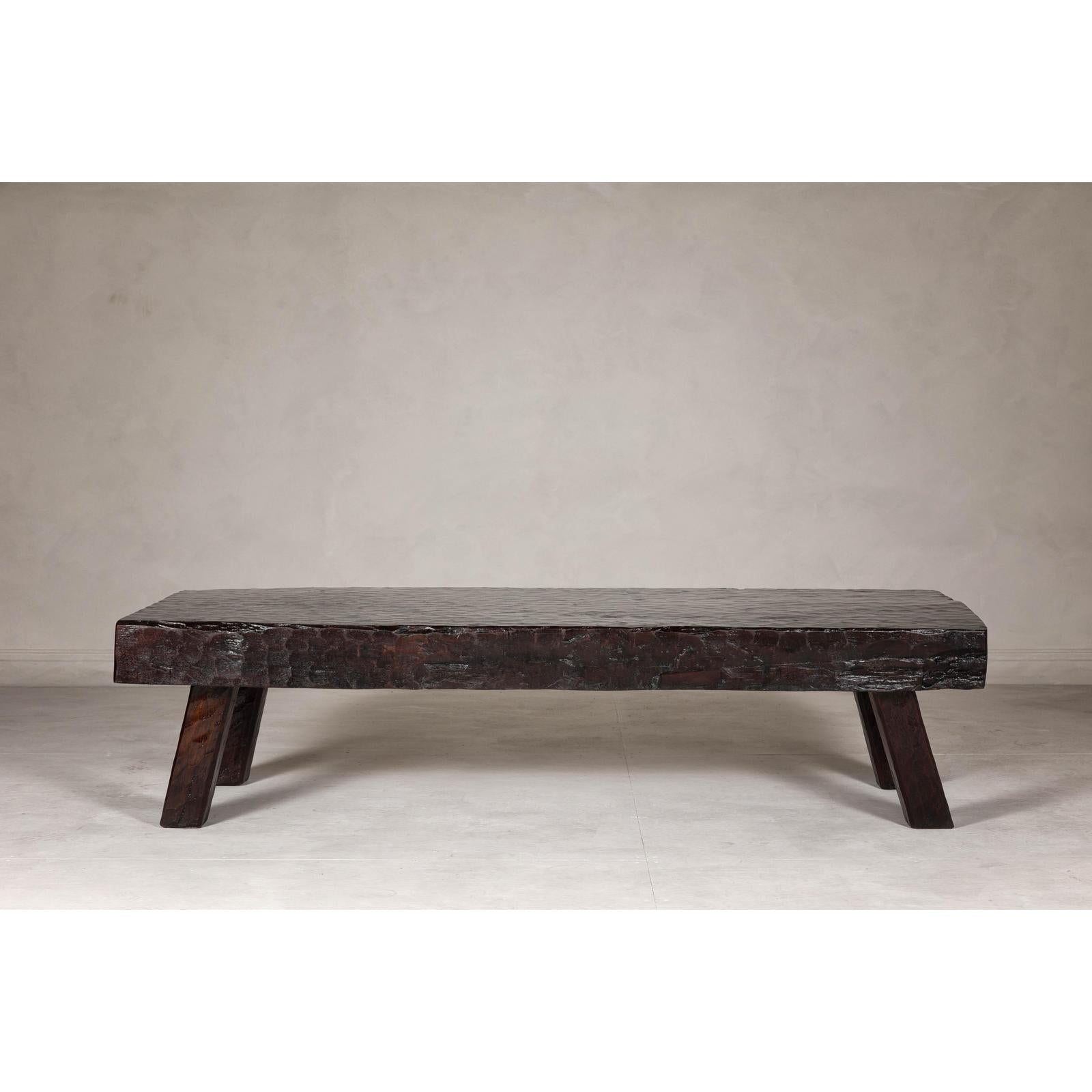Rustic and Robust Coffee Table with Honeycomb Patterns and Dark Custom Finish