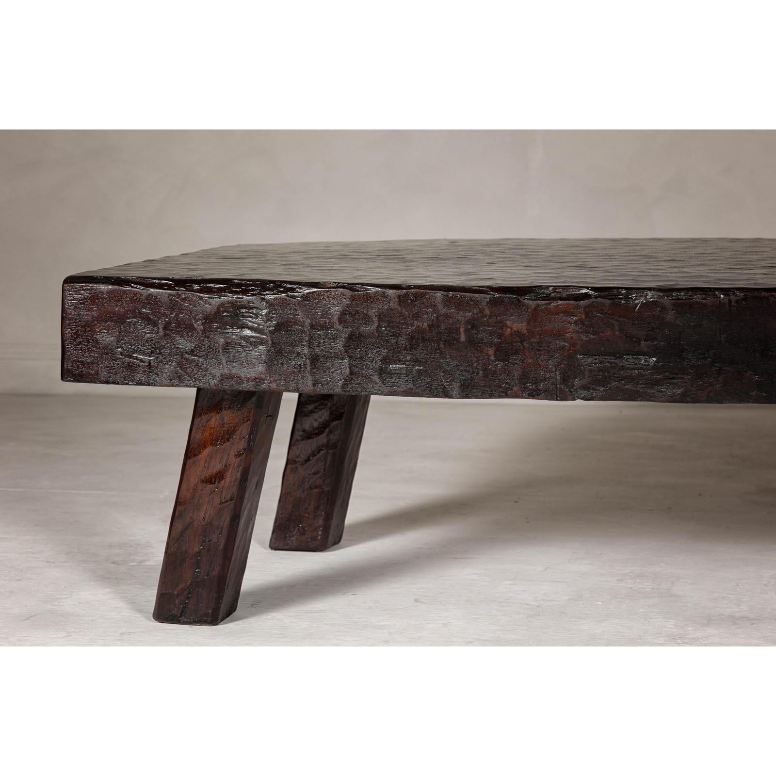Rustic and Robust Coffee Table with Honeycomb Patterns and Dark Custom Finish