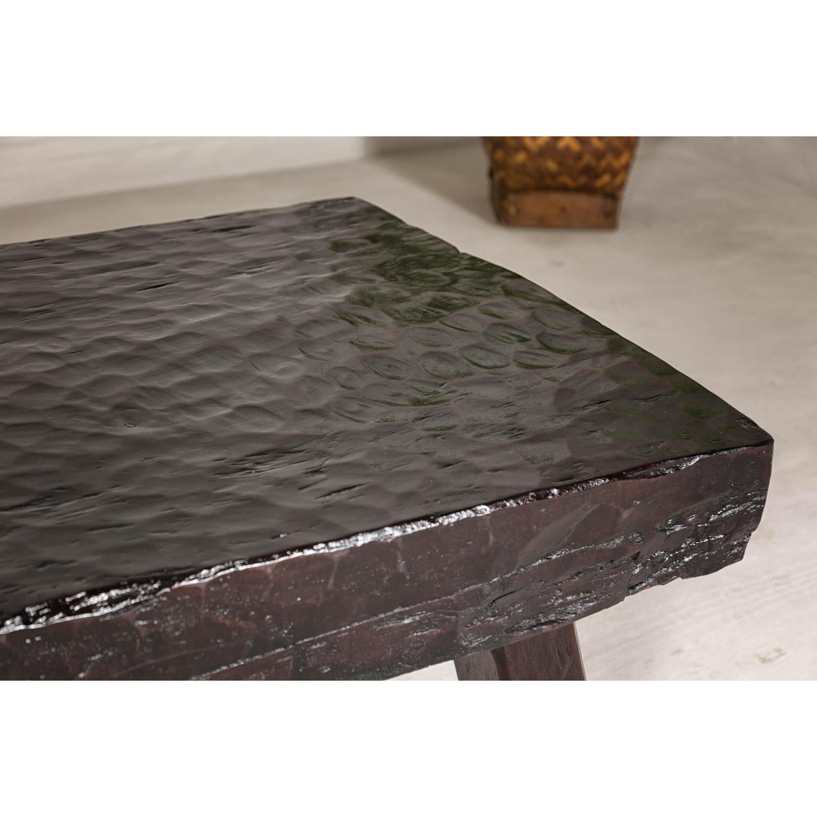 Rustic and Robust Coffee Table with Honeycomb Patterns and Dark Custom Finish