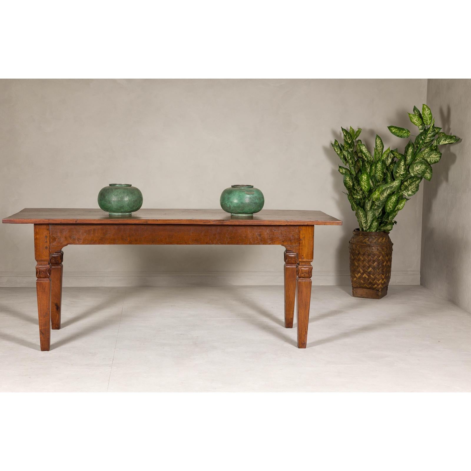 Wooden Dining Room Table with Lotiform Capitals and Custom Satin Finish