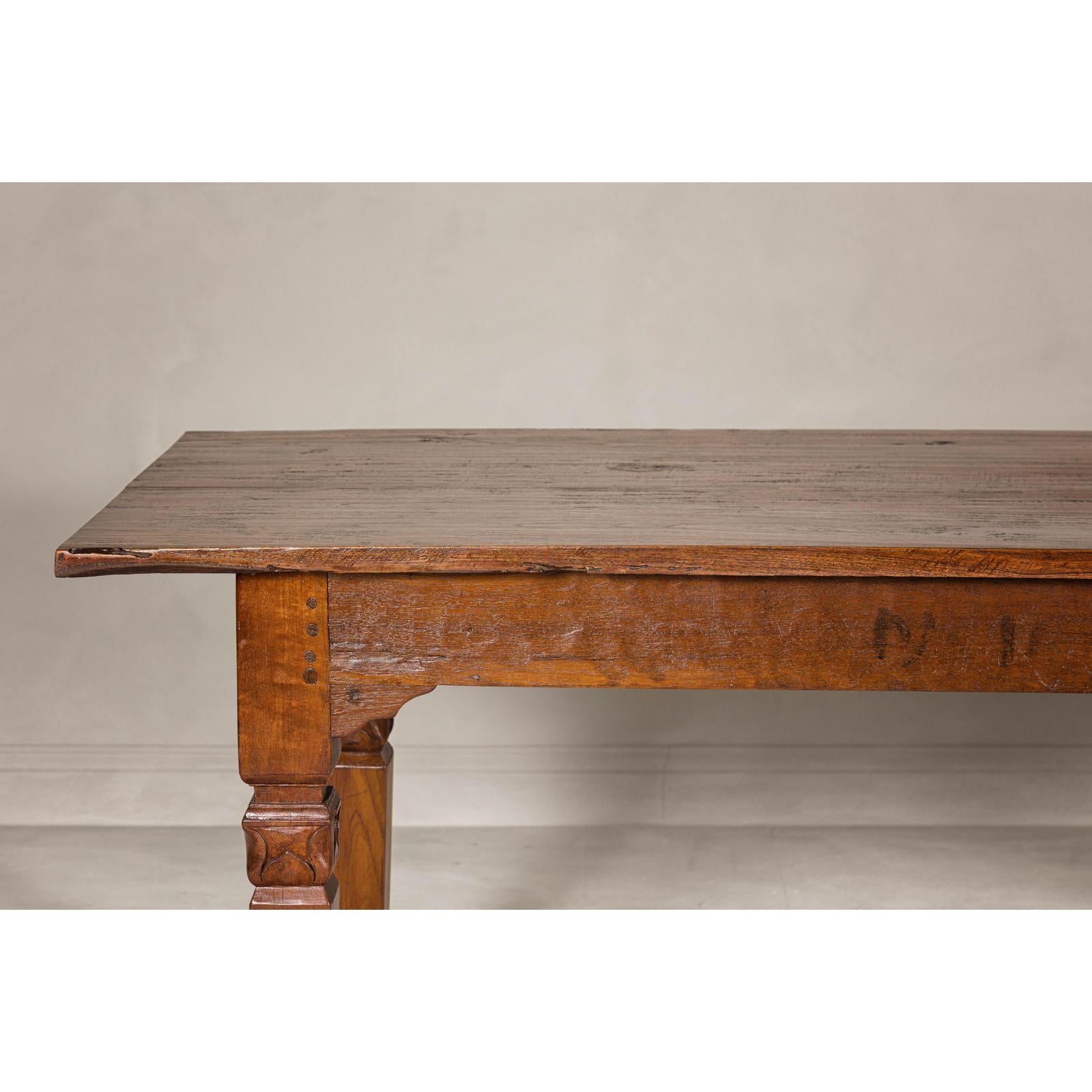 Wooden Dining Room Table with Lotiform Capitals and Custom Satin Finish