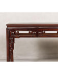 Tall Altar Console Table with Meander Carved Apron and Humpback Stretchers