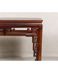 Tall Altar Console Table with Meander Carved Apron and Humpback Stretchers