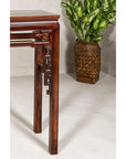 Tall Altar Console Table with Meander Carved Apron and Humpback Stretchers