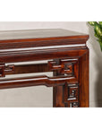 Tall Altar Console Table with Meander Carved Apron and Humpback Stretchers