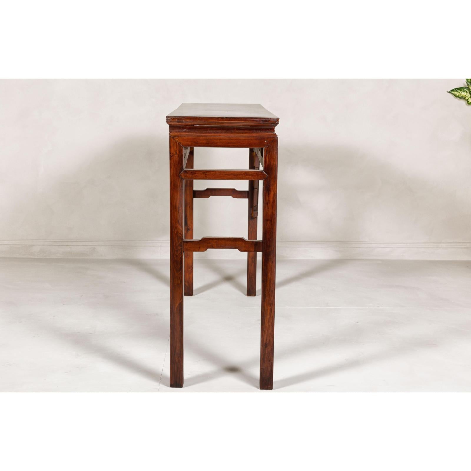 Tall Altar Console Table with Meander Carved Apron and Humpback Stretchers