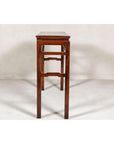 Tall Altar Console Table with Meander Carved Apron and Humpback Stretchers