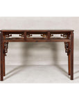 Tall Altar Console Table with Meander Carved Apron and Humpback Stretchers