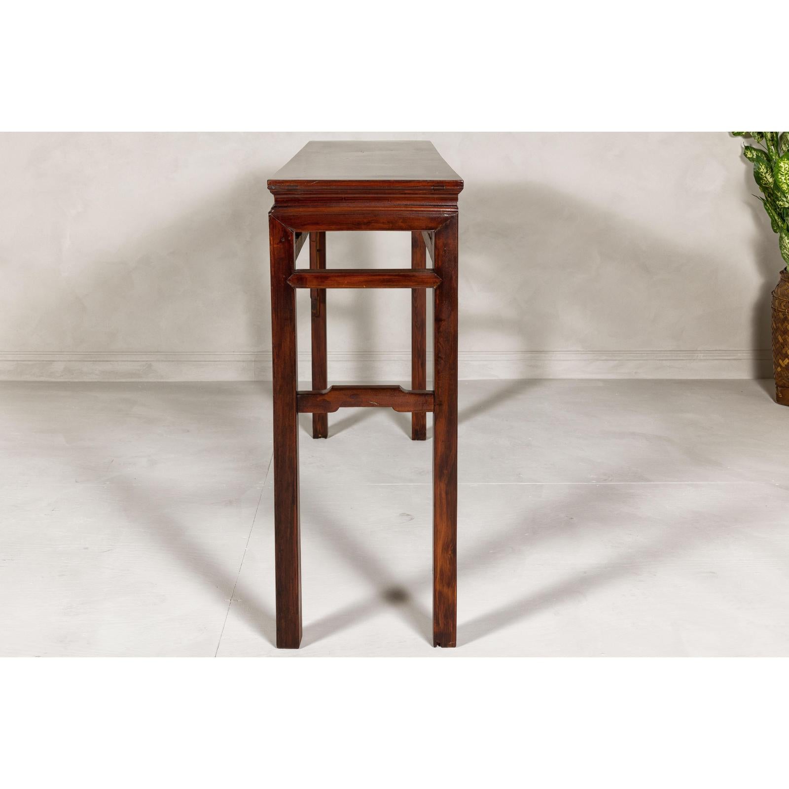 Tall Altar Console Table with Meander Carved Apron and Humpback Stretchers