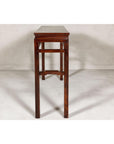 Tall Altar Console Table with Meander Carved Apron and Humpback Stretchers