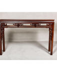 Tall Altar Console Table with Meander Carved Apron and Humpback Stretchers