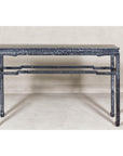 Marbleized Console Table with Silver and Black Finish and Humpback Stretcher