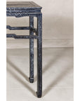 Marbleized Console Table with Silver and Black Finish and Humpback Stretcher