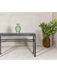 Marbleized Console Table with Silver and Black Finish and Humpback Stretcher