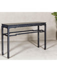 Marbleized Console Table with Silver and Black Finish and Humpback Stretcher