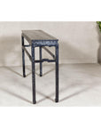 Marbleized Console Table with Silver and Black Finish and Humpback Stretcher