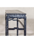 Marbleized Console Table with Silver and Black Finish and Humpback Stretcher