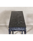 Marbleized Console Table with Silver and Black Finish and Humpback Stretcher