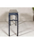 Marbleized Console Table with Silver and Black Finish and Humpback Stretcher