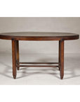 Oval Top Center Table with Inverted Stepped Pyramid Feet and Cross Stretcher