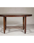 Oval Top Center Table with Inverted Stepped Pyramid Feet and Cross Stretcher