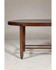 Oval Top Center Table with Inverted Stepped Pyramid Feet and Cross Stretcher