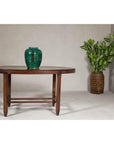 Oval Top Center Table with Inverted Stepped Pyramid Feet and Cross Stretcher