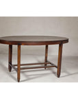 Oval Top Center Table with Inverted Stepped Pyramid Feet and Cross Stretcher