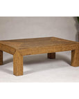 Country Style Woven Rattan on Wooden Core Light Brown Parsons Leg Coffee Table