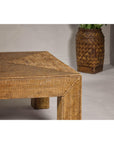 Country Style Woven Rattan on Wooden Core Light Brown Parsons Leg Coffee Table