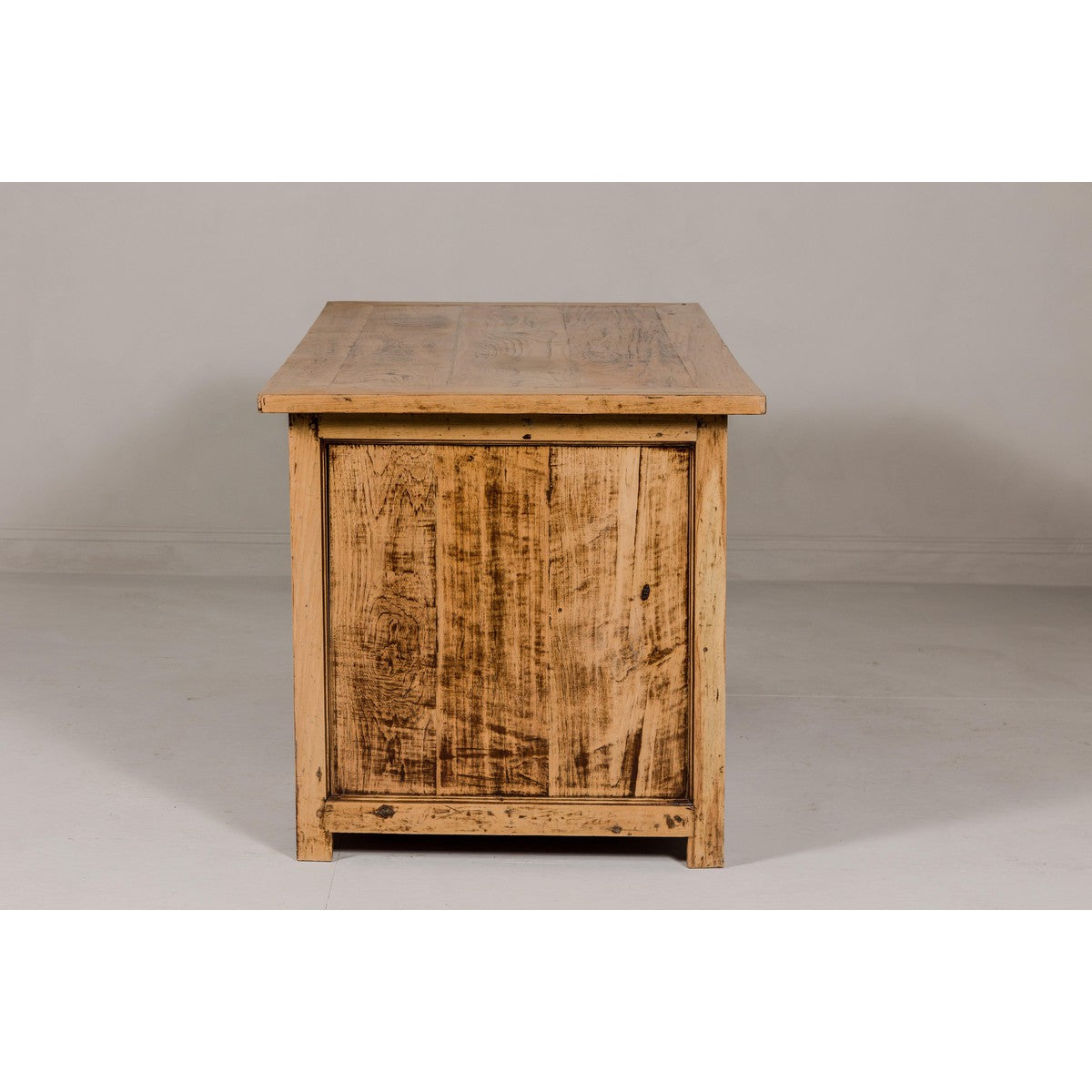 Teak Kneehole Desk with Eight Drawers and Custom Bleached Finish-20. Asian & Chinese Furniture, Art, Antiques, Vintage Home Décor for sale at FEA Home