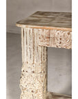 Mughal Style Whitewash Console Table with Carved Apron and Lower Shelf