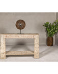 Mughal Style Whitewash Console Table with Carved Apron and Lower Shelf