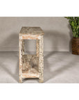 Mughal Style Whitewash Console Table with Carved Apron and Lower Shelf